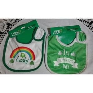 2 Luck To You 1st First St. Patricks Day & My Lucky Rainbow Baby Bibs